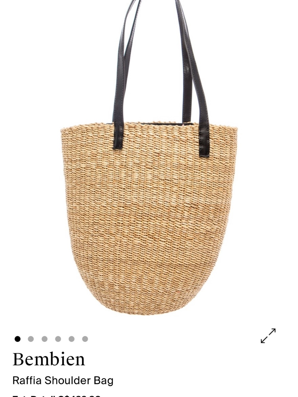 Bembien Raffia Shoulder Bag with Black Leather Straps